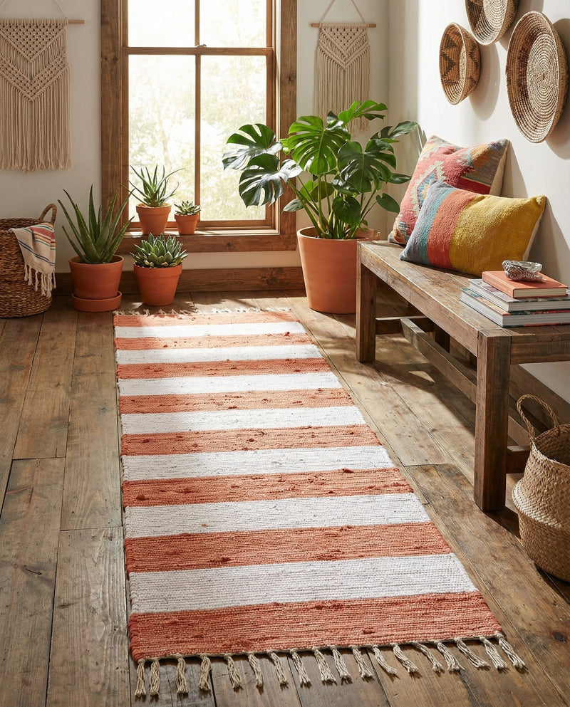 Tassel Trail Collection Area Rug - Pathway (Coral and Ivory) Runner Coral and Ivory  lifestyle 59