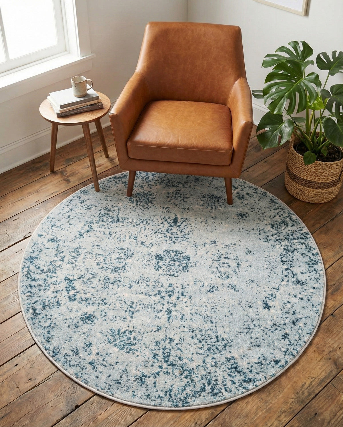 Riviera Elegance Collection Area Rug - Antibes (Light Blue) Round Light Blue  lifestyle 93