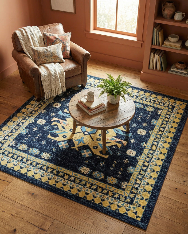 Tabriz Tapestries Collection Area Rug - Azerbaijan (Navy Blue) Square Navy Blue  lifestyle 30