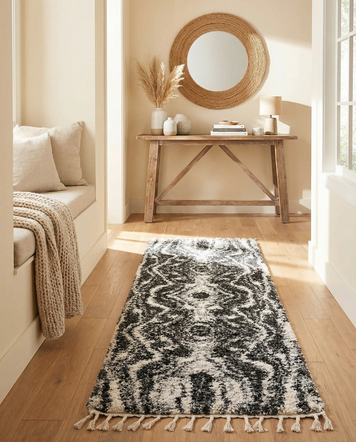 Cozy Cove Shag Collection Area Rug -  Seabreeze Runner Black and White  lifestyle 110