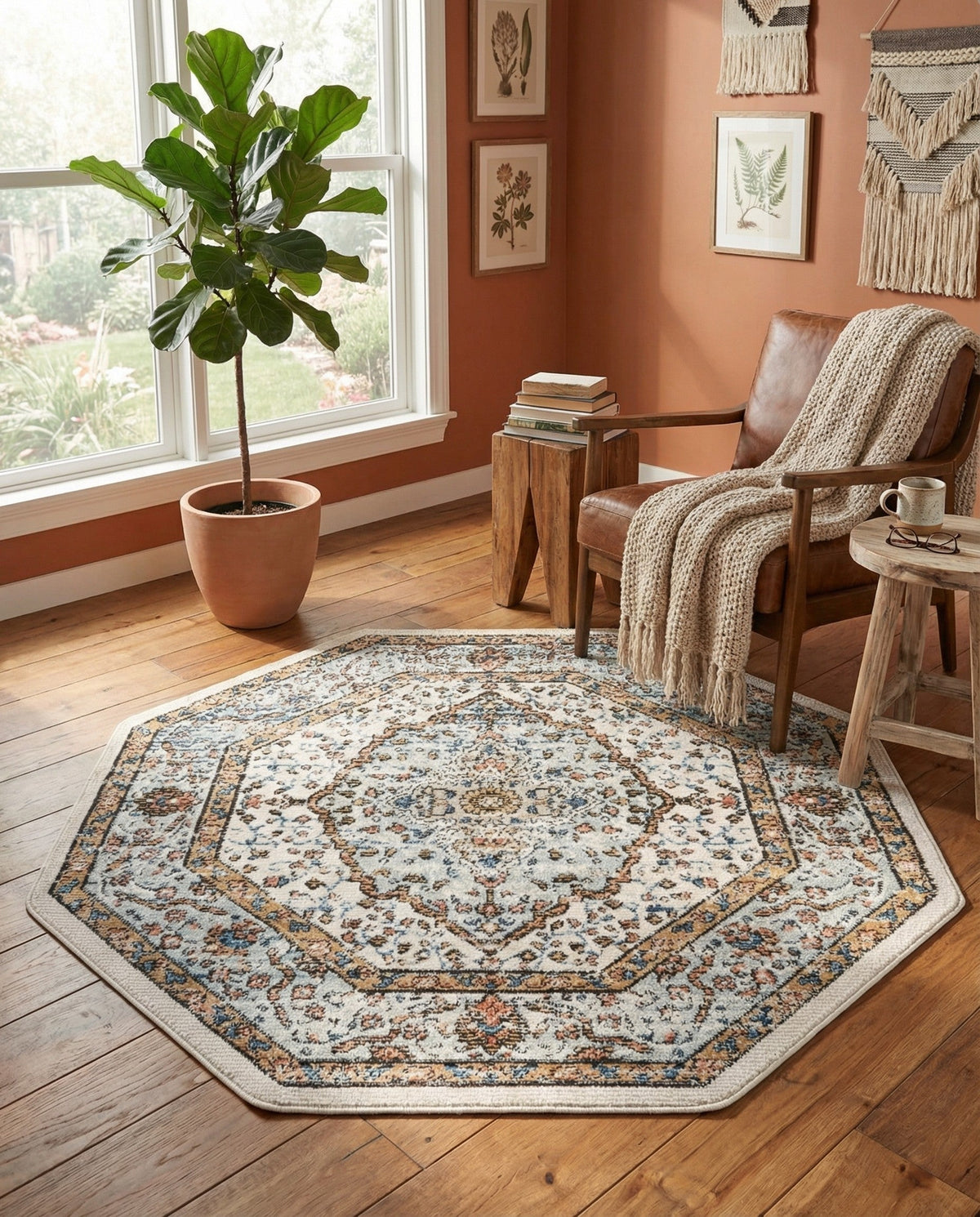 Mykonos Manor Collection Area Rug - Delos Octagon Ivory  lifestyle 179