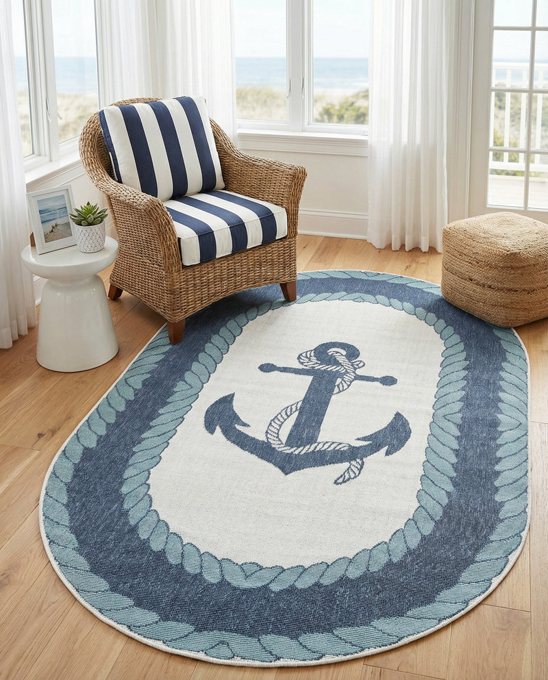 Seaside Haven Rugs Collection Area Rug -  Coralreef Oval Navy Blue  lifestyle 63