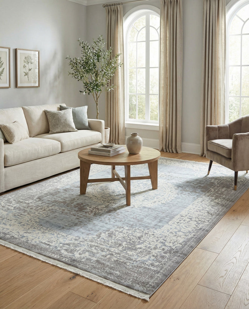 Rustic Charm Revival Collection Area Rug -  Meadowland Rectangle Light Blue  lifestyle 32