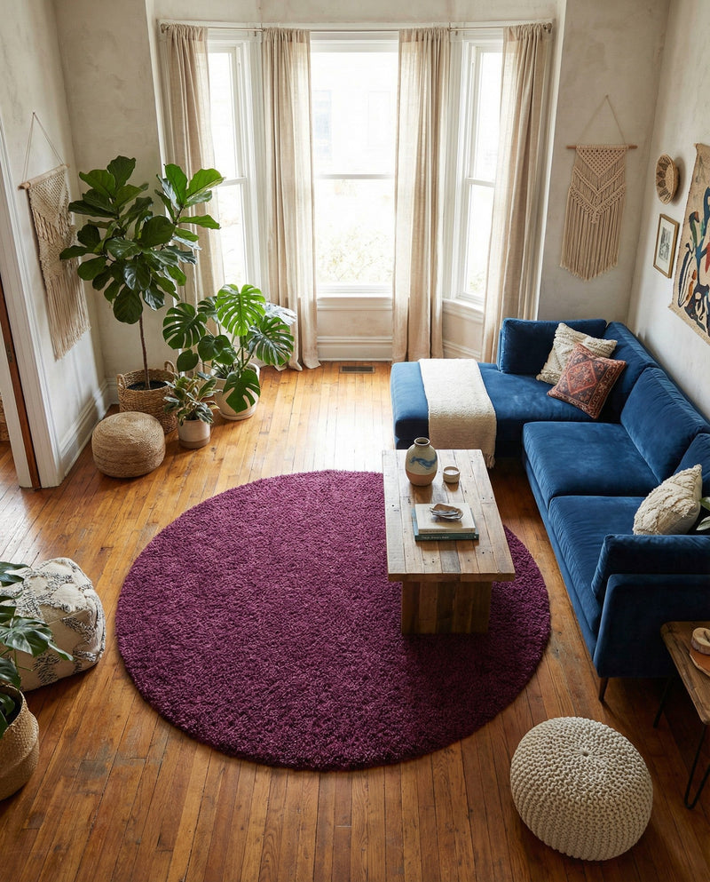 Plush Oasis Collection Area Rug - Serenity (Eggplant Purple) Round Eggplant Purple  lifestyle 83