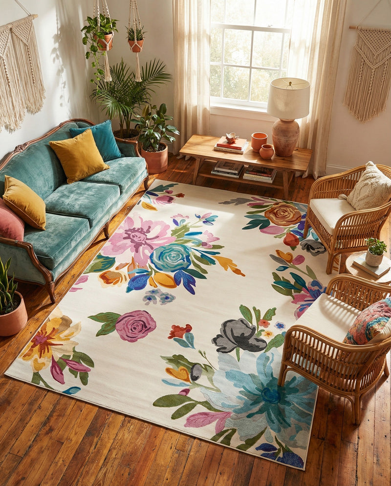 Meadow Breeze Collection Area Rug - Wildflower Rectangle Ivory  lifestyle 45