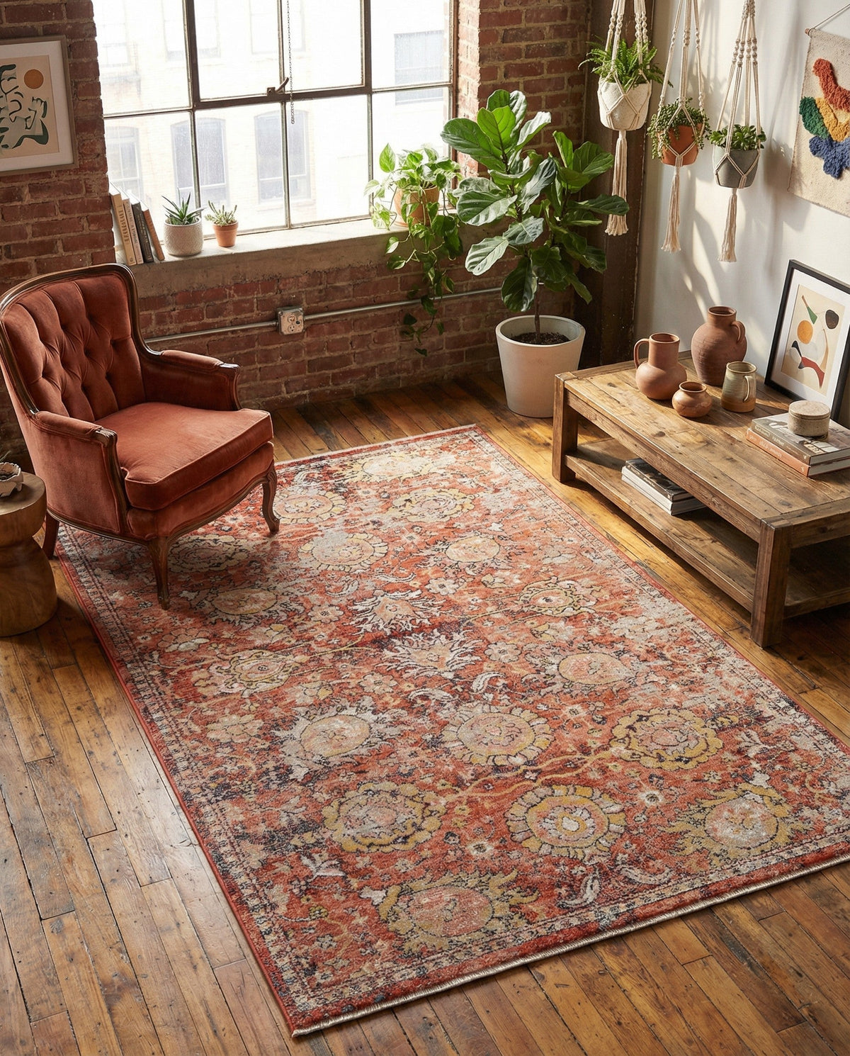 Seville Stripes Collection Area Rug -  Cordoba (Brick Red) Rectangle Brick Red  lifestyle 7