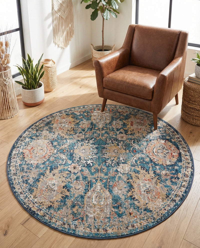 Seville Stripes Collection Area Rug -  Cordoba (Blue) Round Blue  lifestyle 20