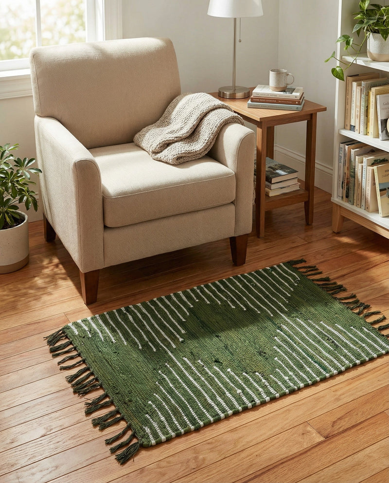 Thar Cotton Collection Area Rug - Jaisalmer (Green) Rectangle Green  lifestyle 14