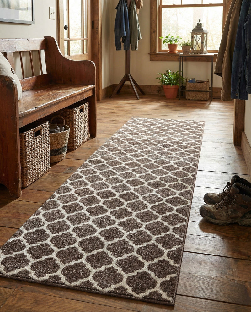 Lattice Gardens Collection Area Rug -  Bloomfield (Chocolate Brown) Runner Chocolate Brown  lifestyle 69