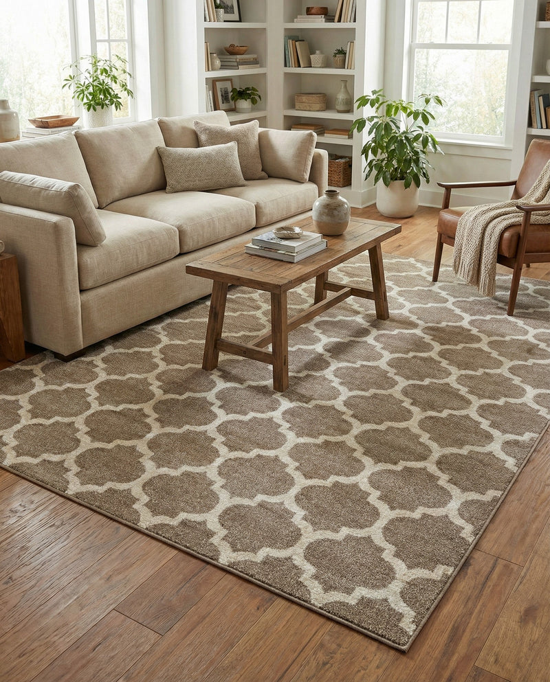Lattice Gardens Collection Area Rug -  Bloomfield (Light Brown) Rectangle Light Brown  lifestyle 21