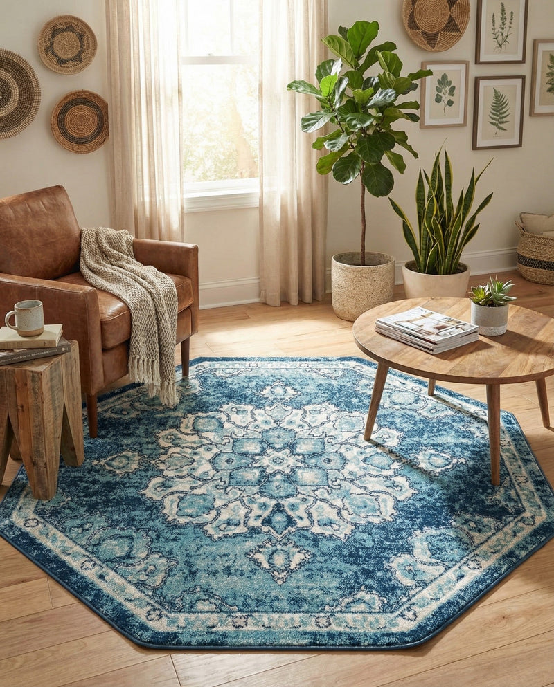 Beverly Grove Collection Area Rug - Melrose (Navy Blue) Octagon Navy Blue  lifestyle 72