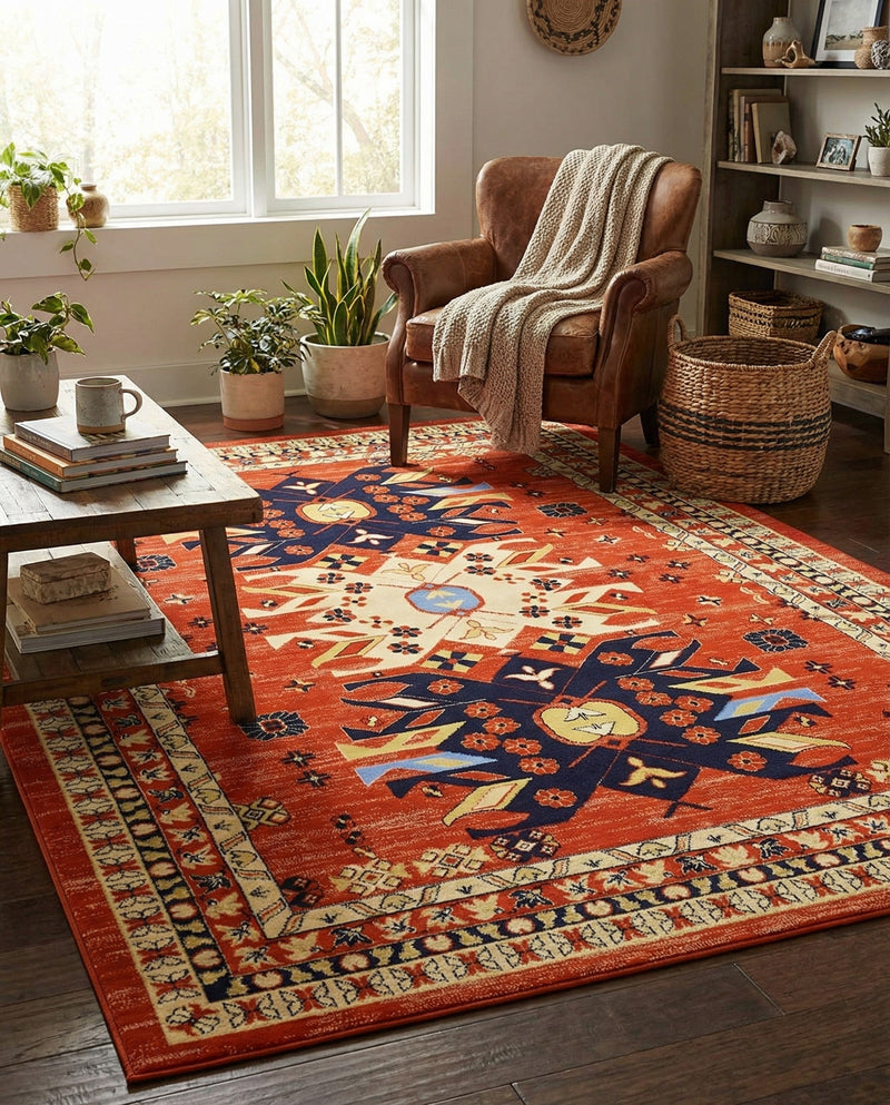Tabriz Tapestries Collection Area Rug - Azerbaijan (Terracotta) Rectangle Terracotta  lifestyle 9