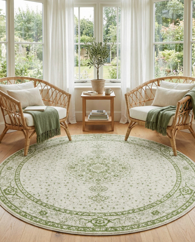 Dover Terrace Collection Area Rug - Marina (Green) Round Green  lifestyle 52