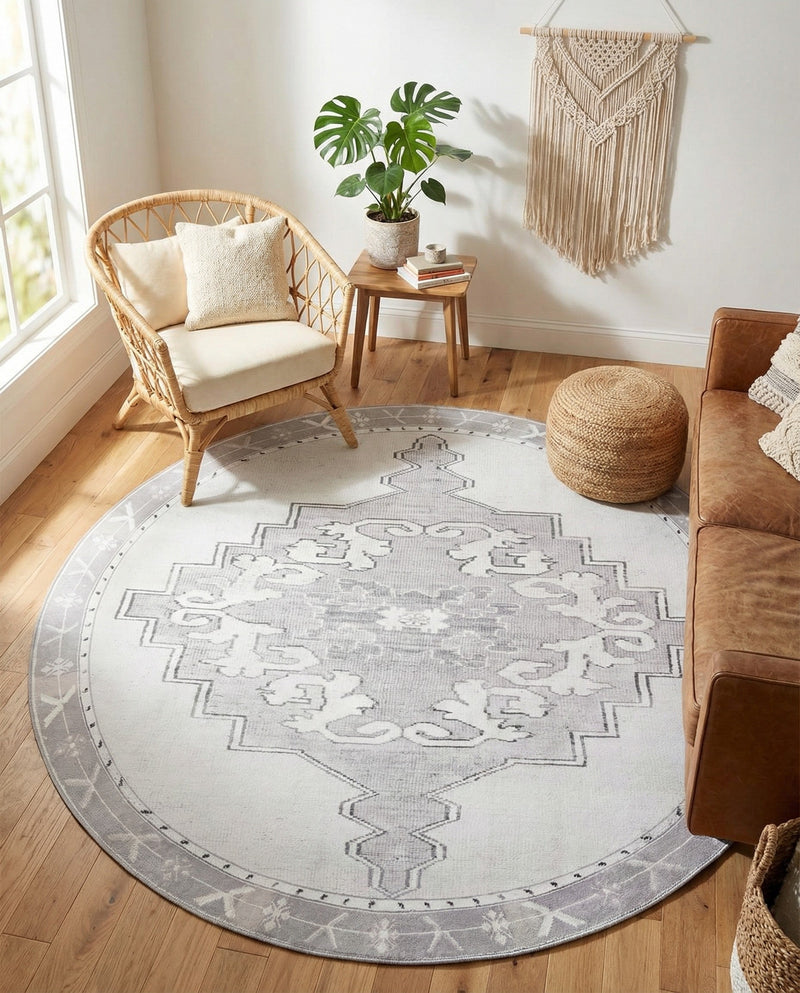 Heritage Elegance Collection Area Rug -  Winterthur (white Gray) Round white Gray  lifestyle 72