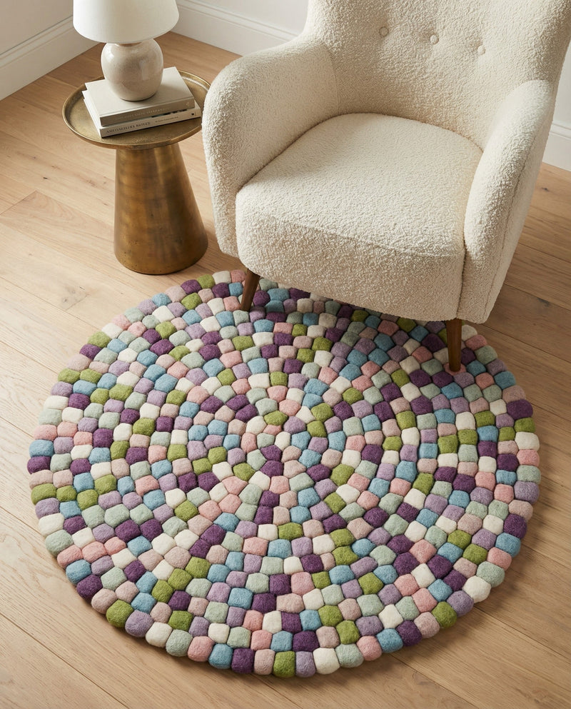 Woolen Sphere Collection Area Rug - Orbsburg (Pink and Purple) Round Pink and Purple  lifestyle 54