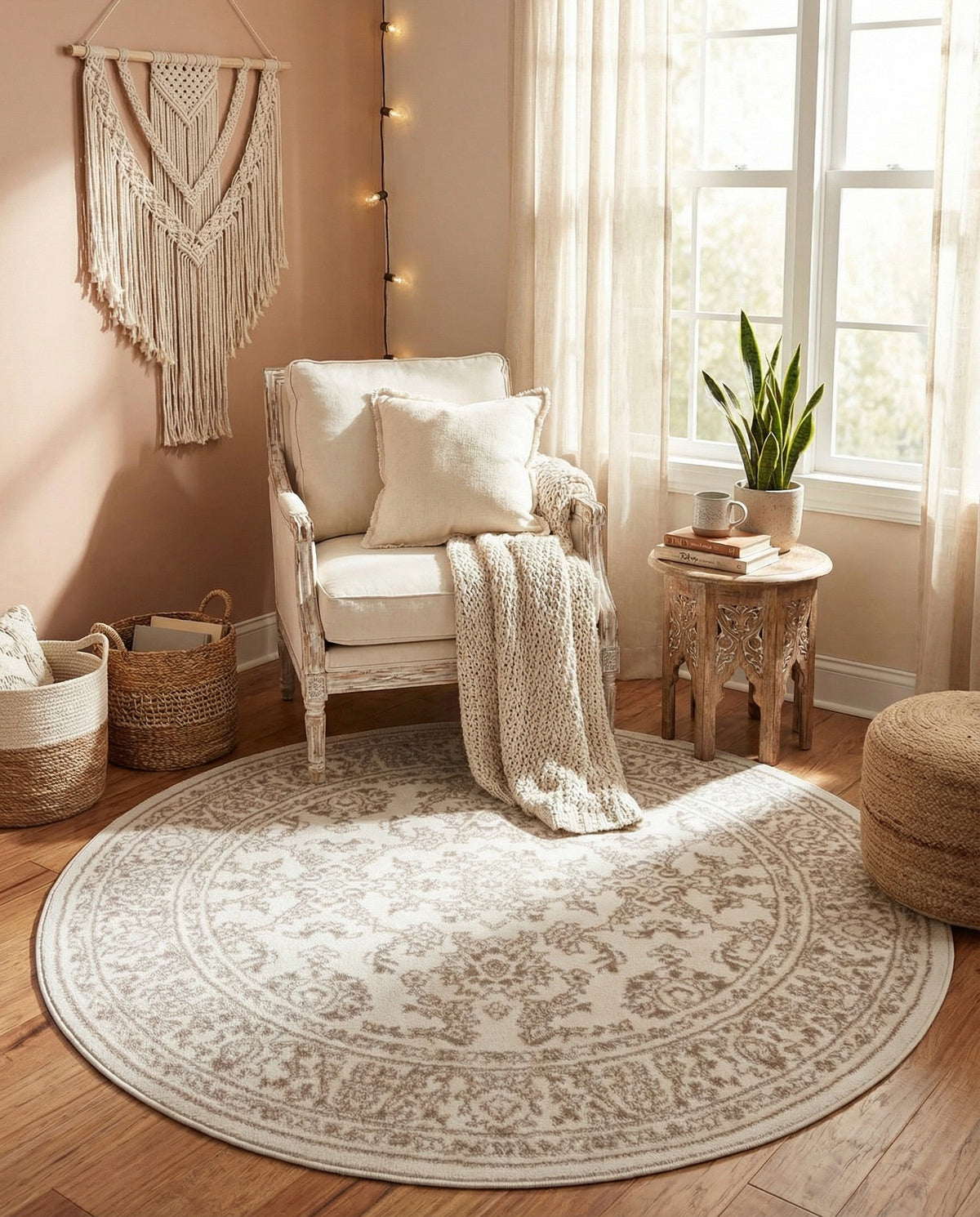 Savannah Elegance Collection Area Rug - Augusta (Ivory) Round Ivory  lifestyle 111
