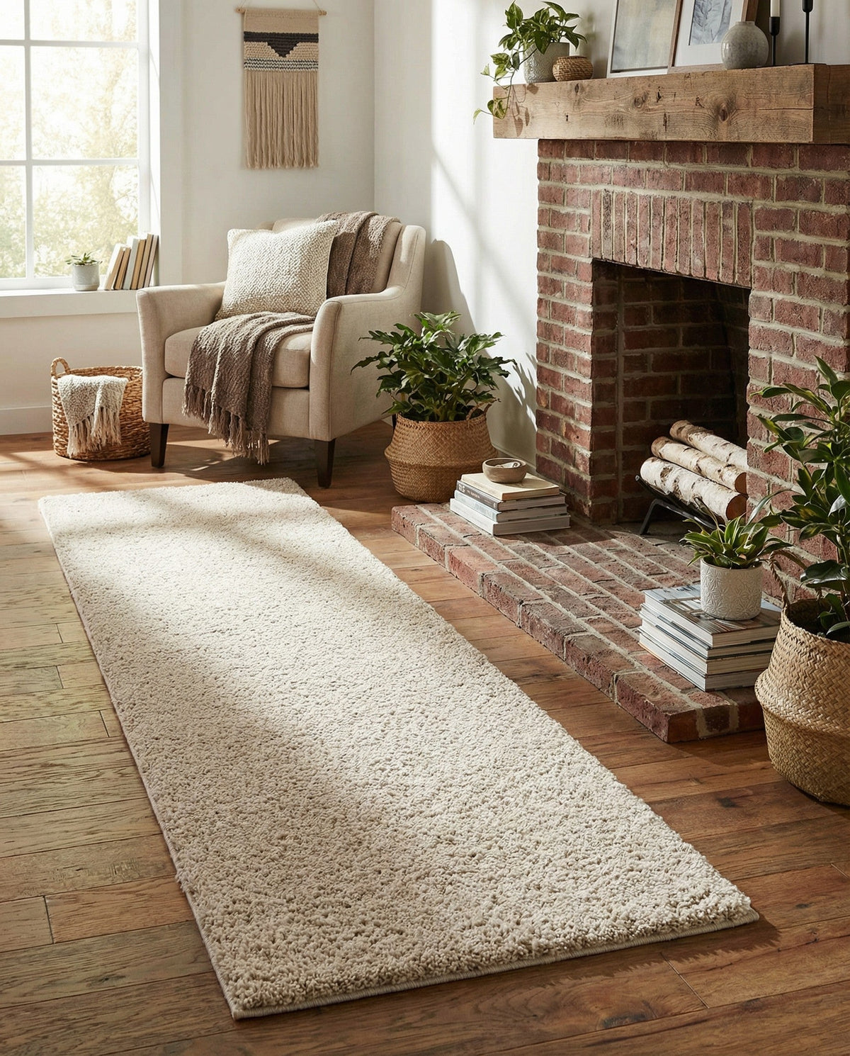 Cozy Comfort Shag Collection Area Rug - Haven (Oatmeal Beige) Runner Oatmeal Beige  lifestyle 104