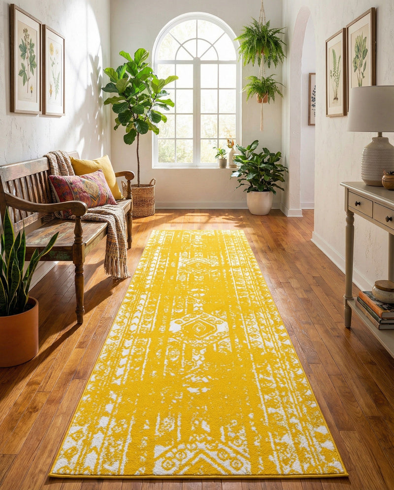 Brighton Stripes Collection Area Rug - Sussex (Yellow) Runner Yellow  lifestyle 64