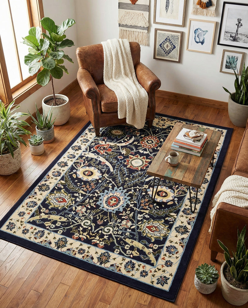 Tabriz Tapestry Collection Area Rug - Sahand (Navy Blue) Rectangle Navy Blue  lifestyle 4