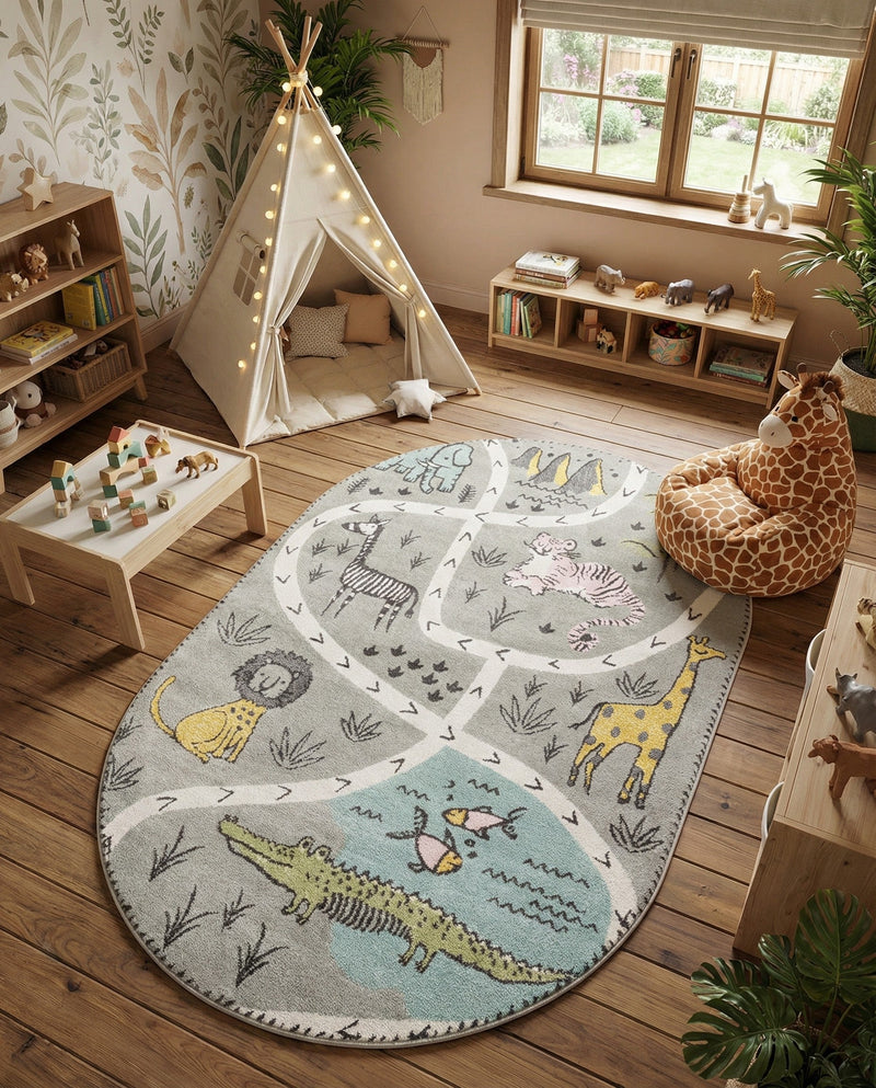 Wonder Tykes Collection Area Rug -  Enigma Oval Gray  lifestyle 73