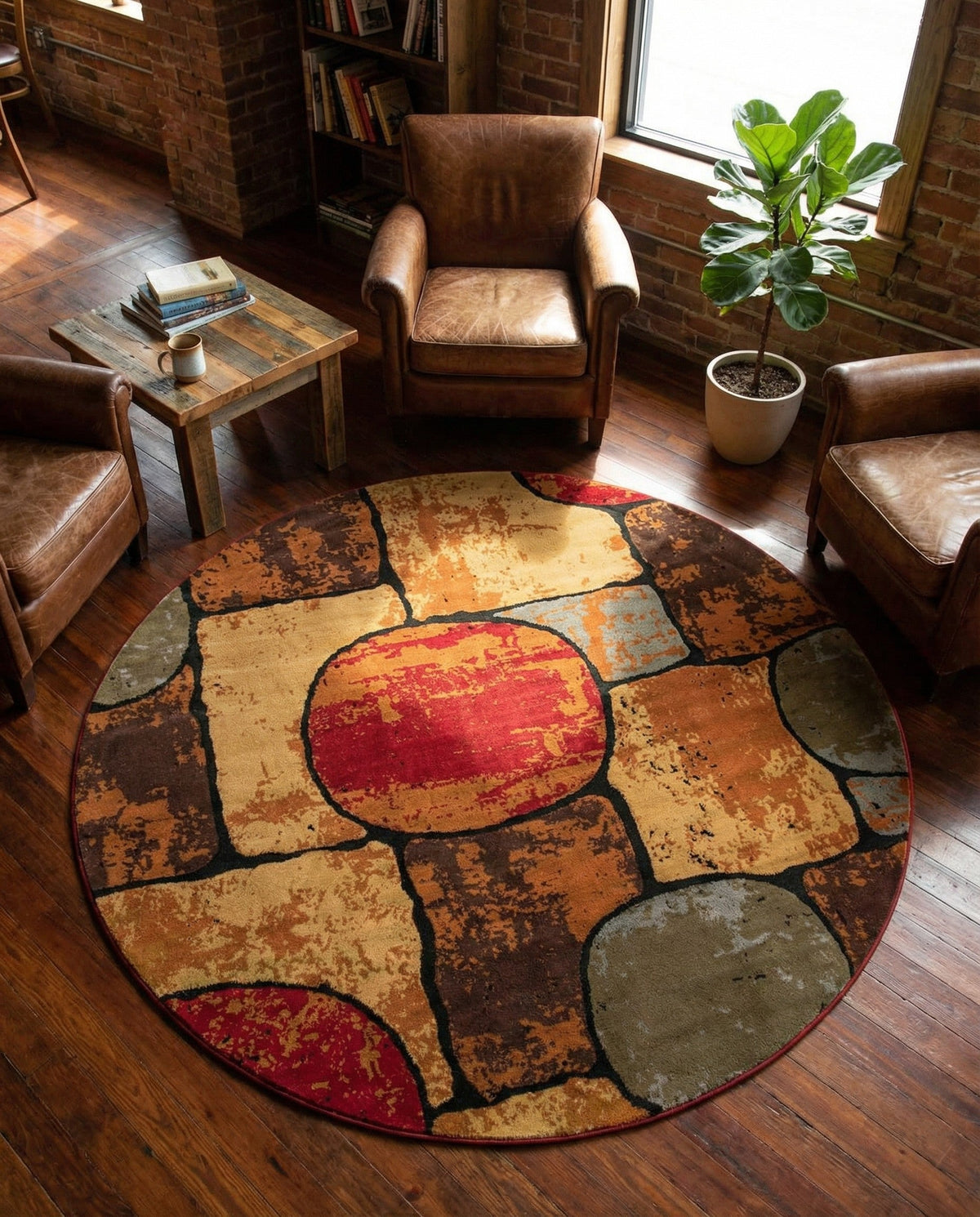 Bistro Lounge Collection Area Rug -  Cappuccino Round Multi  lifestyle 89