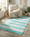 Tassel Trail Collection Area Rug - Pathway (Turquoise and Ivory) Rectangle Turquoise and Ivory  lifestyle 14