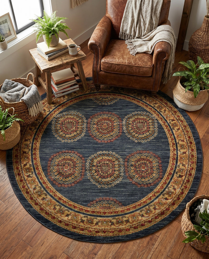 Zagros Oasis Collection Area Rug -  Gilan-e Gharb Round Blue  lifestyle 21