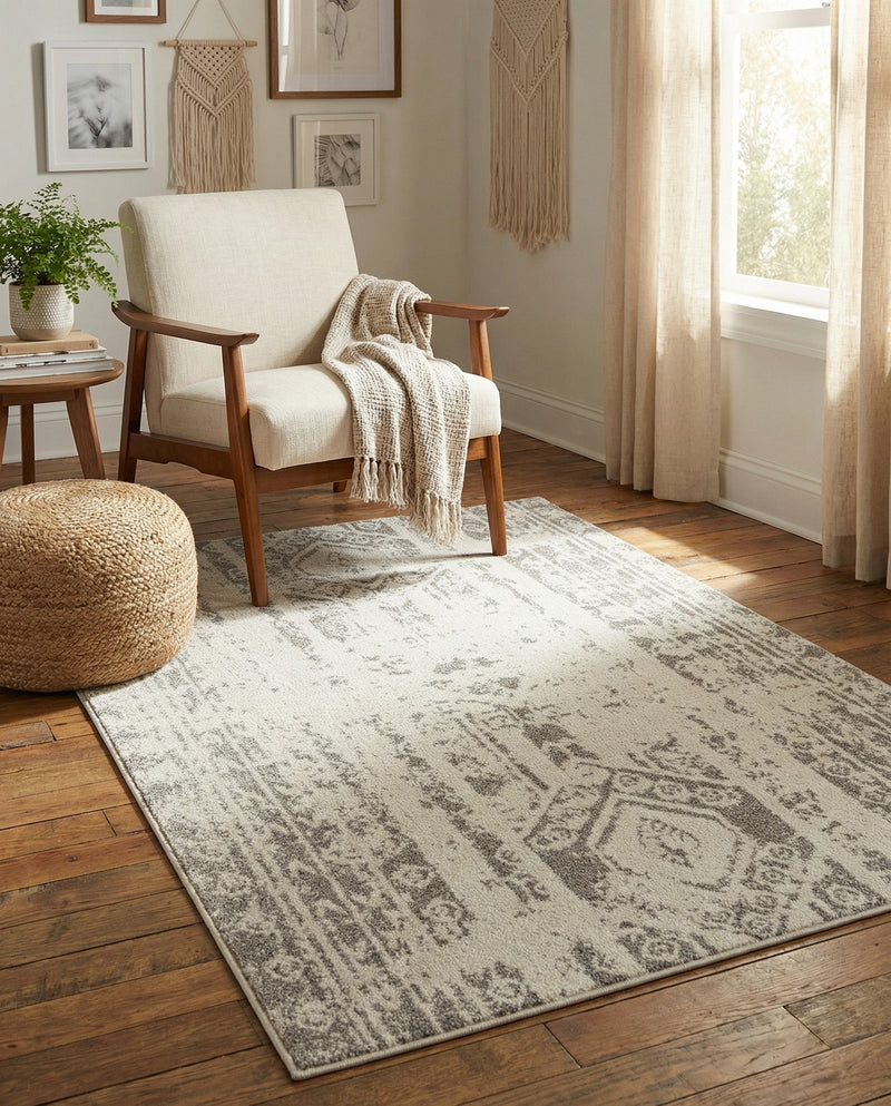 Brighton Stripes Collection Area Rug - Sussex (Ivory and Gray) Rectangle Ivory and Gray  lifestyle 11
