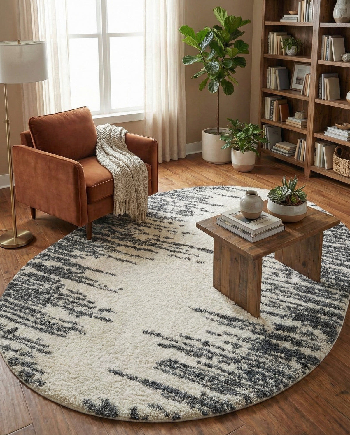 Tranquil Tides Shag Collection Area Rug - Marina Oval White  lifestyle 196