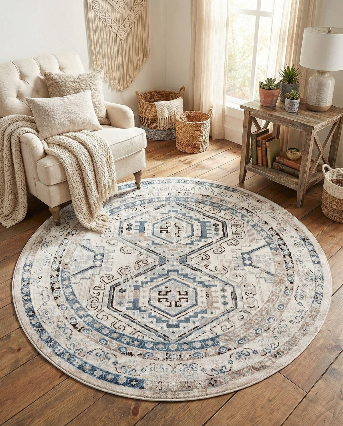Savannah Elegance Collection Area Rug -  Tybee (Gray Blue) Round Gray Blue  lifestyle 79