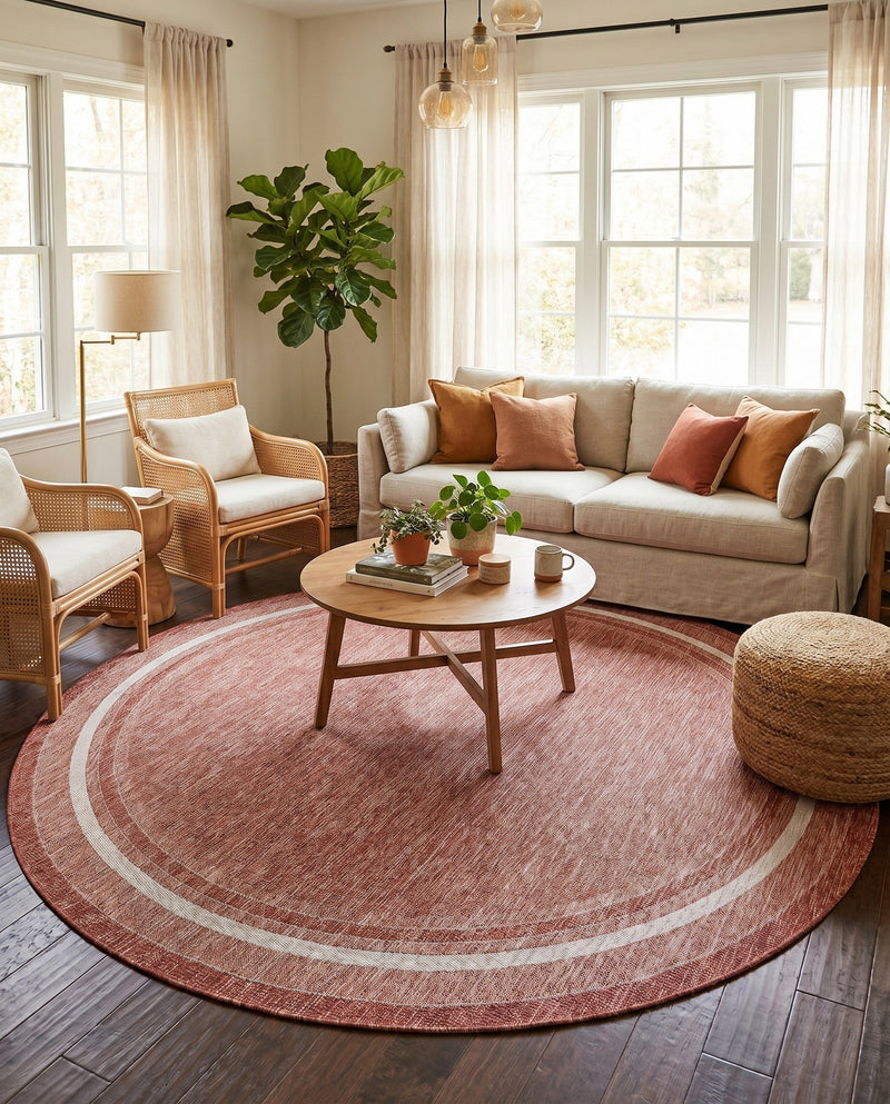 Terrace Fringe Collection Area Rug - Veranda (Rust Red) Round Rust Red  lifestyle 37