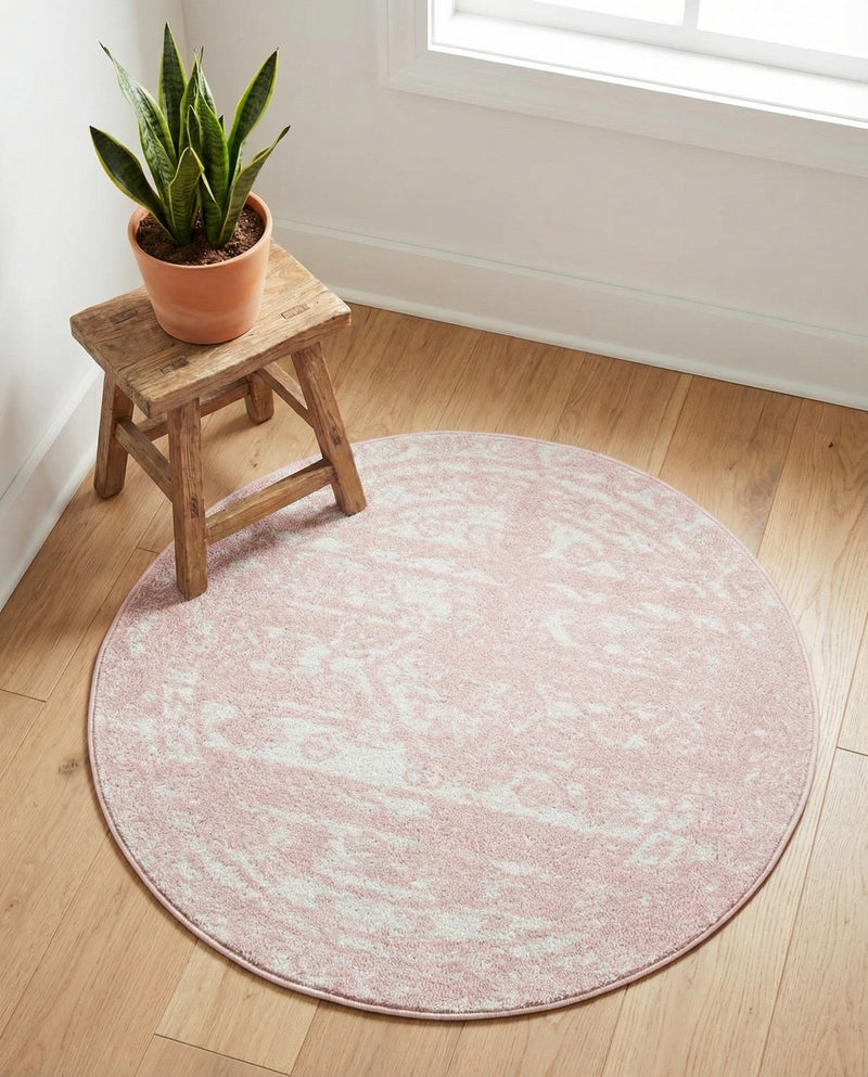 Brighton Stripes Collection Area Rug - Sussex (Pink) Round Pink  lifestyle 47