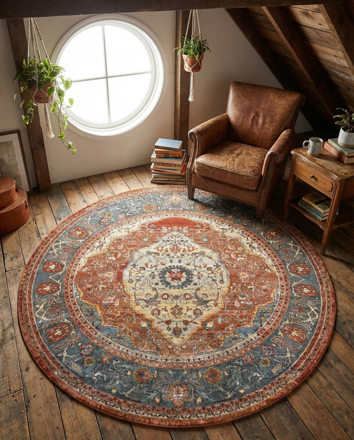 Caribbean Breeze Collection Area Rug -  Vieques Round Rust Red  lifestyle 171