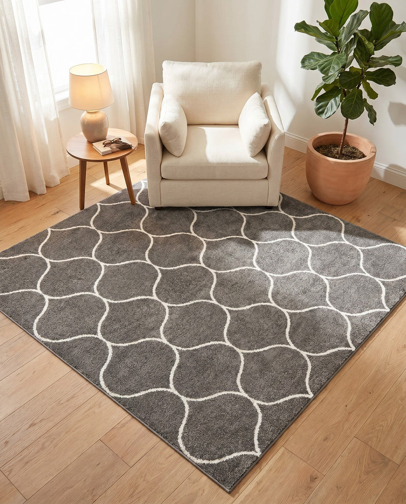 Trellis Mosaic Collection Area Rug -  Pergolatown (Dark Gray) Square Dark Gray  lifestyle 72