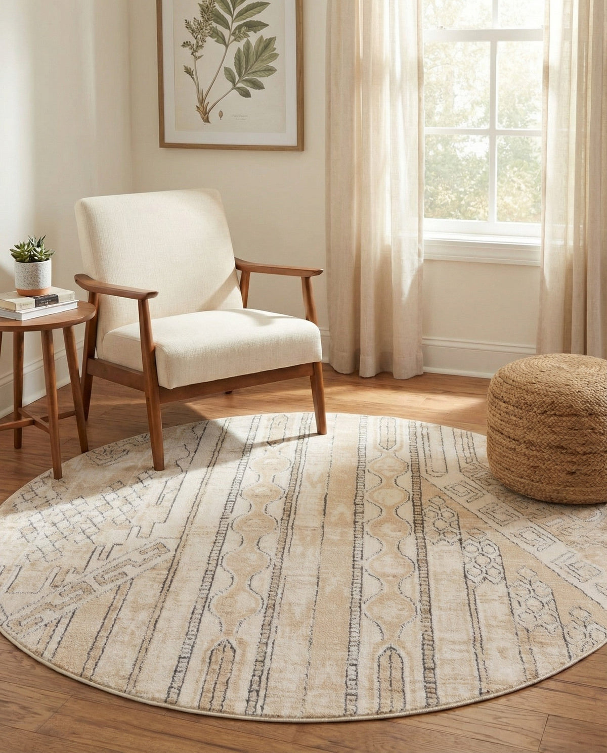 Cascade Range Collection Area Rug - Hood (Ivory) Round Ivory  lifestyle 34