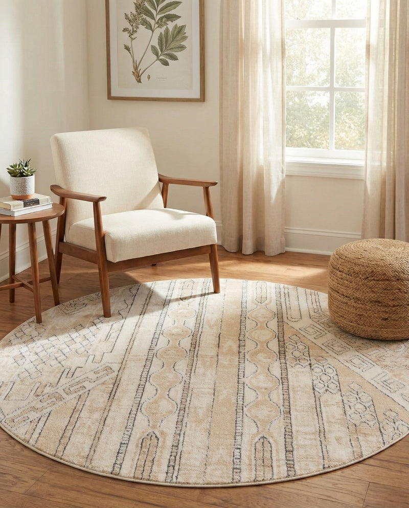 Cascade Range Collection Area Rug - Hood (Ivory) Round Ivory  lifestyle 34