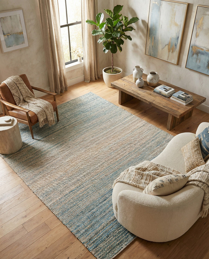 Savannah Threads Collection Area Rug -  Gobi Rectangle Ivory and Blue  lifestyle 36