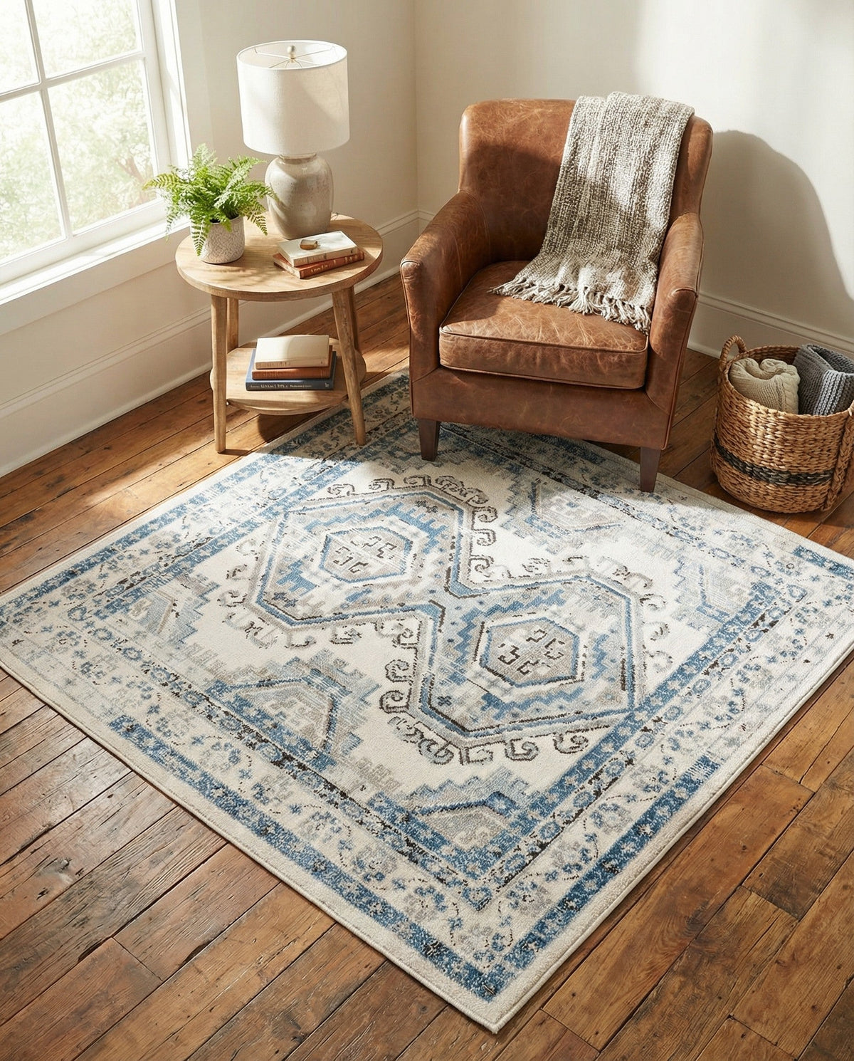 Savannah Elegance Collection Area Rug -  Tybee (Ivory Aqua) Square Ivory Aqua  lifestyle 94