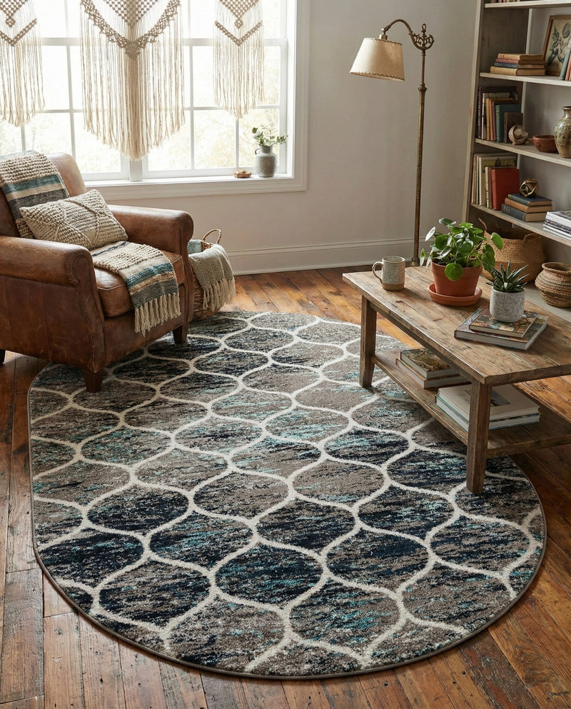Trellis Mosaic Collection Area Rug -  Pergolatown (Blue Multi) Oval Blue Multi  lifestyle 85