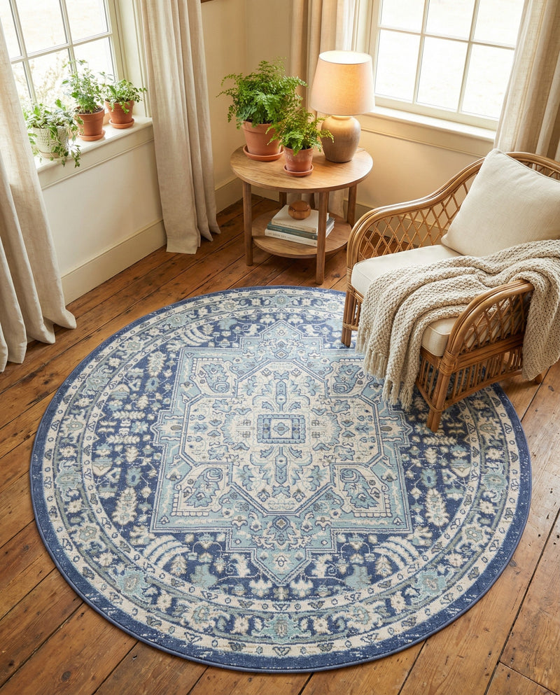 Savannah Series Collection Area Rug - Charleston (French Blue) Round French Blue  lifestyle 51
