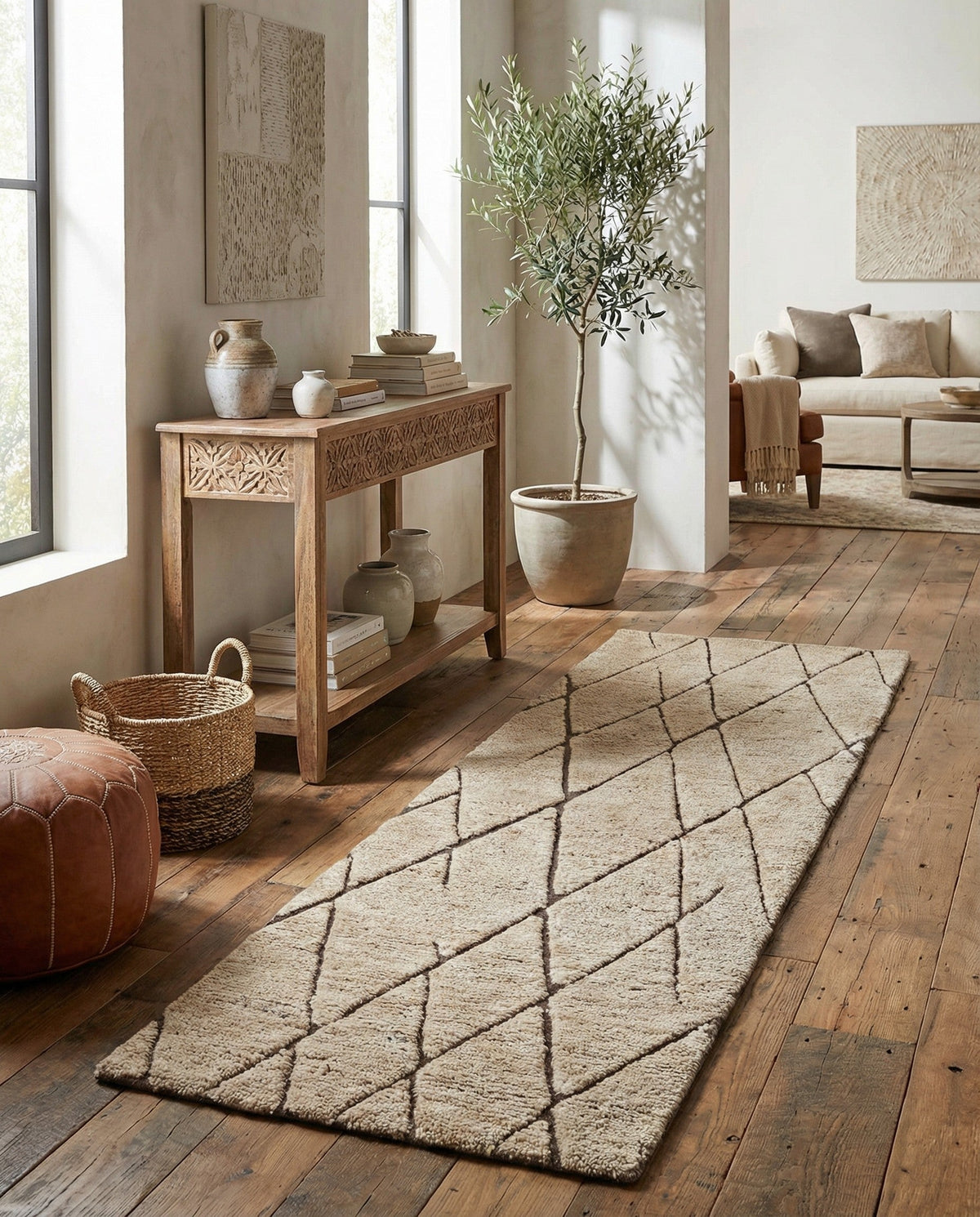 Sahara Berber Wool Collection Area Rug - Marrakesh Runner Camel Brown  lifestyle 119