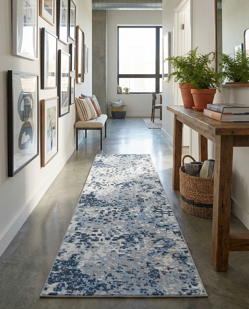 Aegean Elegance Washables Collection Area Rug -  Andros Runner Gray Navy Green  lifestyle 33