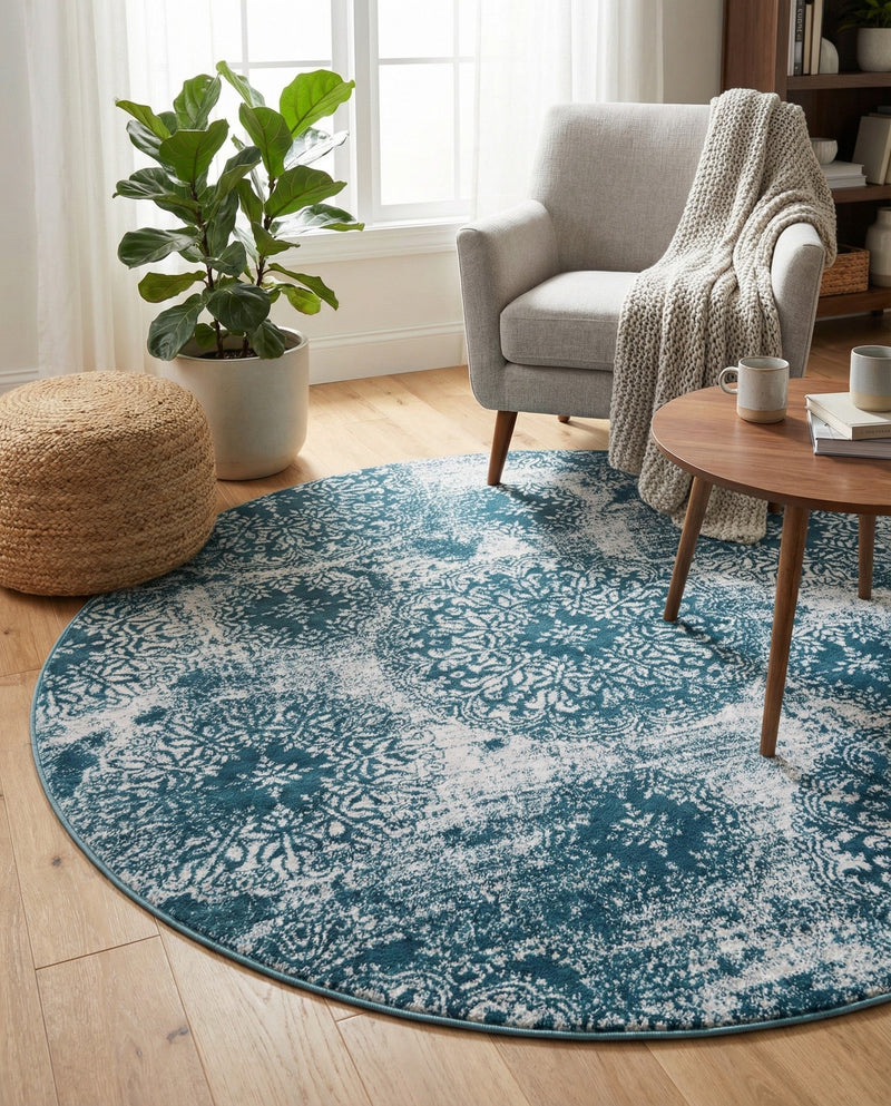 Riviera Elegance Collection Area Rug -  Monaco (Blue) Round Blue  lifestyle 66
