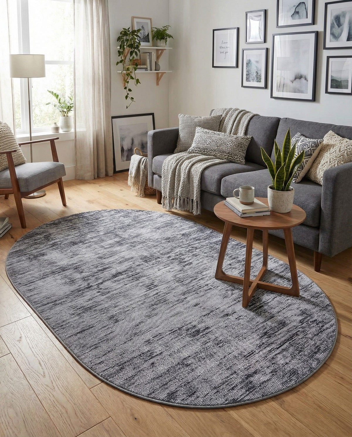 Sahara Essence Collection Area Rug - Oasis (Gray) Oval Gray  lifestyle 93