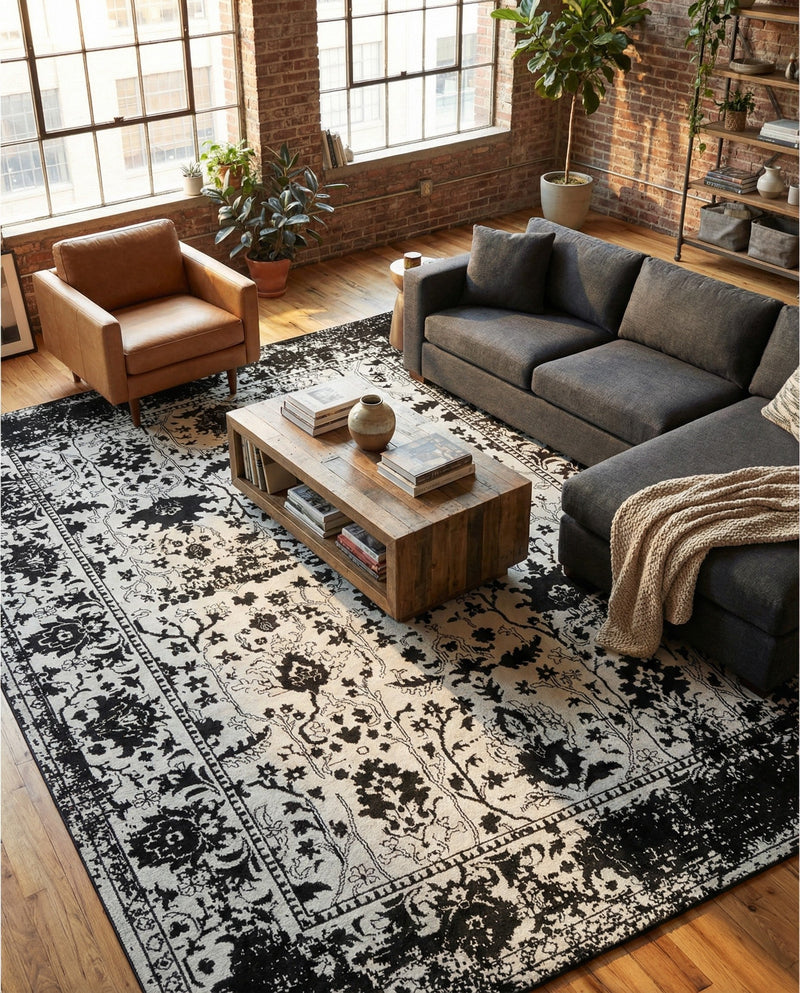Cascade Range Collection Area Rug -  Shasta (Black and White) Rectangle Black and White  lifestyle 14