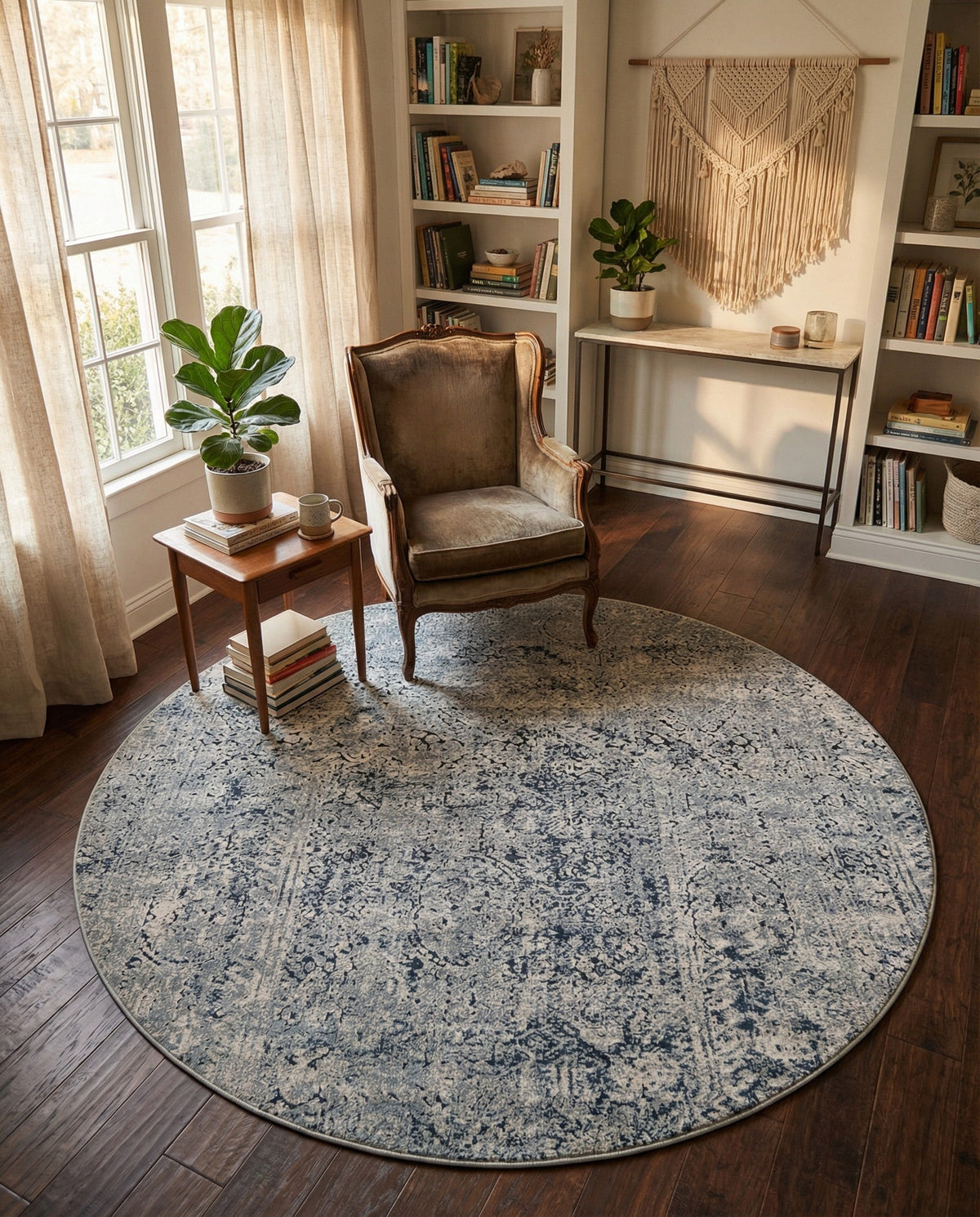 Coastal Manor Collection Area Rug -  Wavecrest Round Gray  lifestyle 135