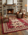 Tabriz Tapestries Collection Area Rug - Azerbaijan (Red) Rectangle Red  lifestyle 15