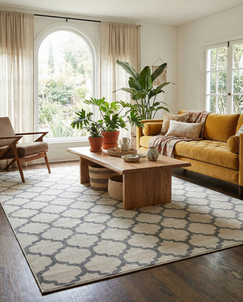 Lattice Gardens Collection Area Rug -  Bloomfield (Beige and Gray) Rectangle Beige and Gray  lifestyle 19