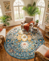 Parisian Elegance Collection Area Rug - Versailles (Teal) Oval Teal  lifestyle 80