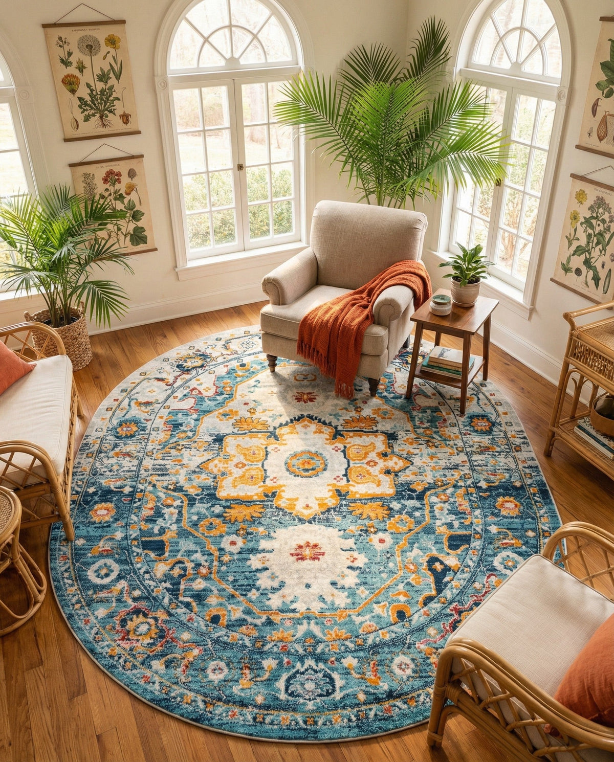 Parisian Elegance Collection Area Rug - Versailles (Teal) Oval Teal  lifestyle 80